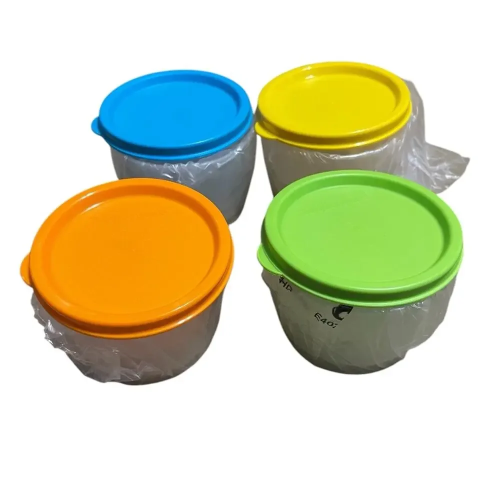 Tupperware NEW Set of 4 Round Plastic Snap Cup with Lids 4 ounce each